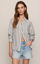 The Perfect Striped Button Up-Tops-Vixen Collection, Day Spa and Women's Boutique Located in Seattle, Washington