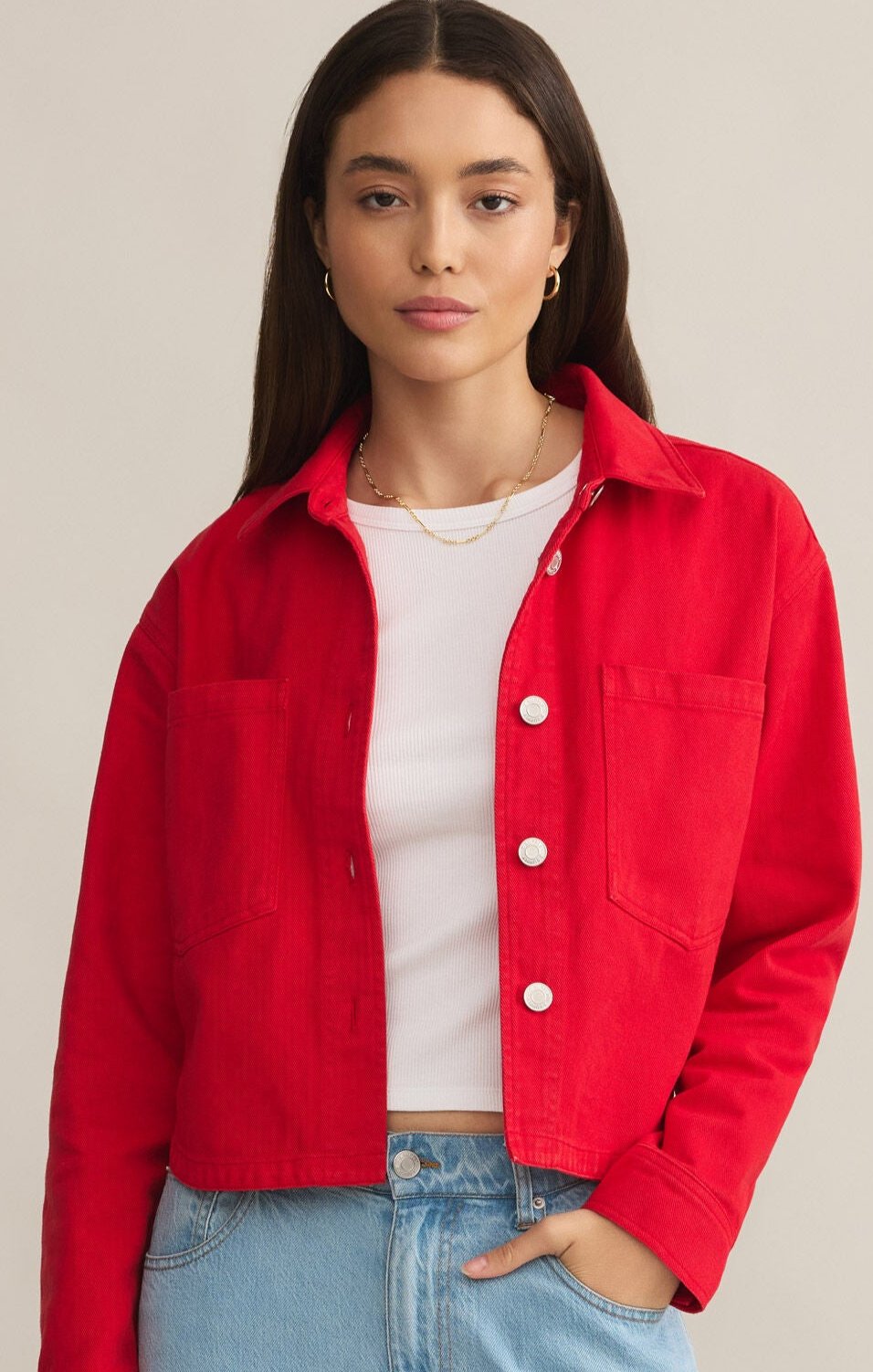 All Day Cropped Denim Jacket-Jackets-Vixen Collection, Day Spa and Women's Boutique Located in Seattle, Washington