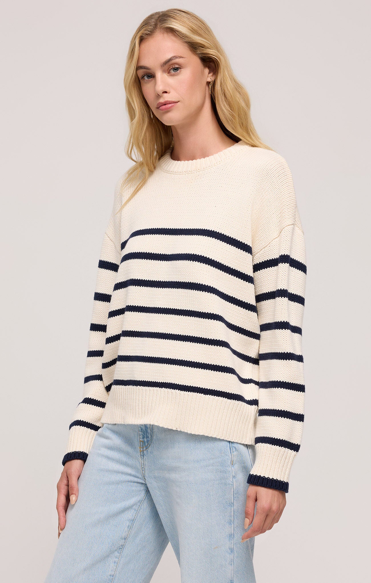 Boyfriend Stripe Sweater-Sweaters-Vixen Collection, Day Spa and Women's Boutique Located in Seattle, Washington