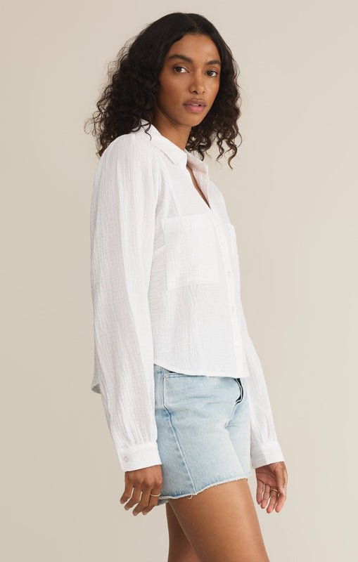 Campo Button Up Gauze Top-Long Sleeves-Vixen Collection, Day Spa and Women's Boutique Located in Seattle, Washington
