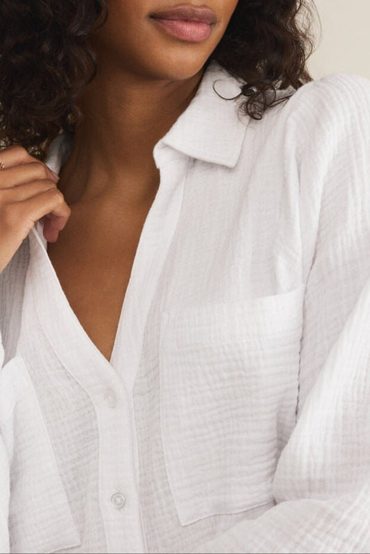 Campo Button Up Gauze Top-Long Sleeves-Vixen Collection, Day Spa and Women's Boutique Located in Seattle, Washington