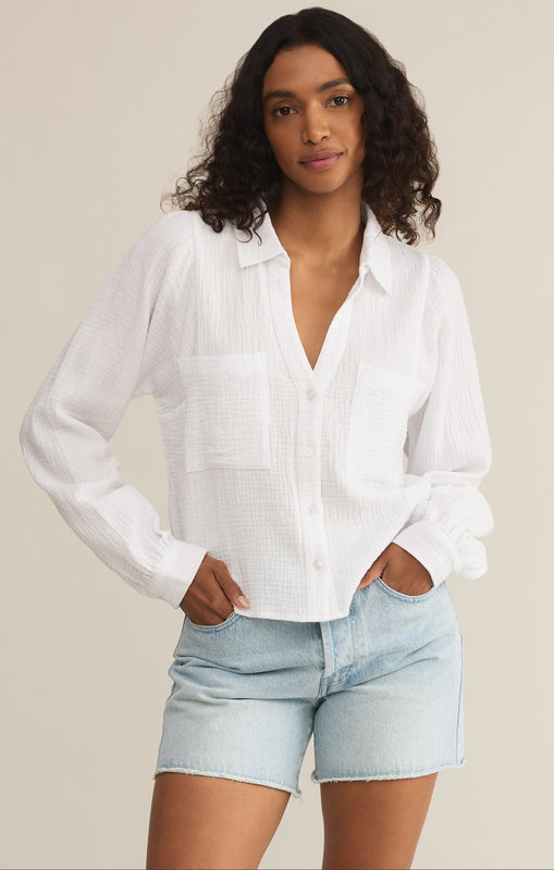 Campo Button Up Gauze Top-Long Sleeves-Vixen Collection, Day Spa and Women's Boutique Located in Seattle, Washington