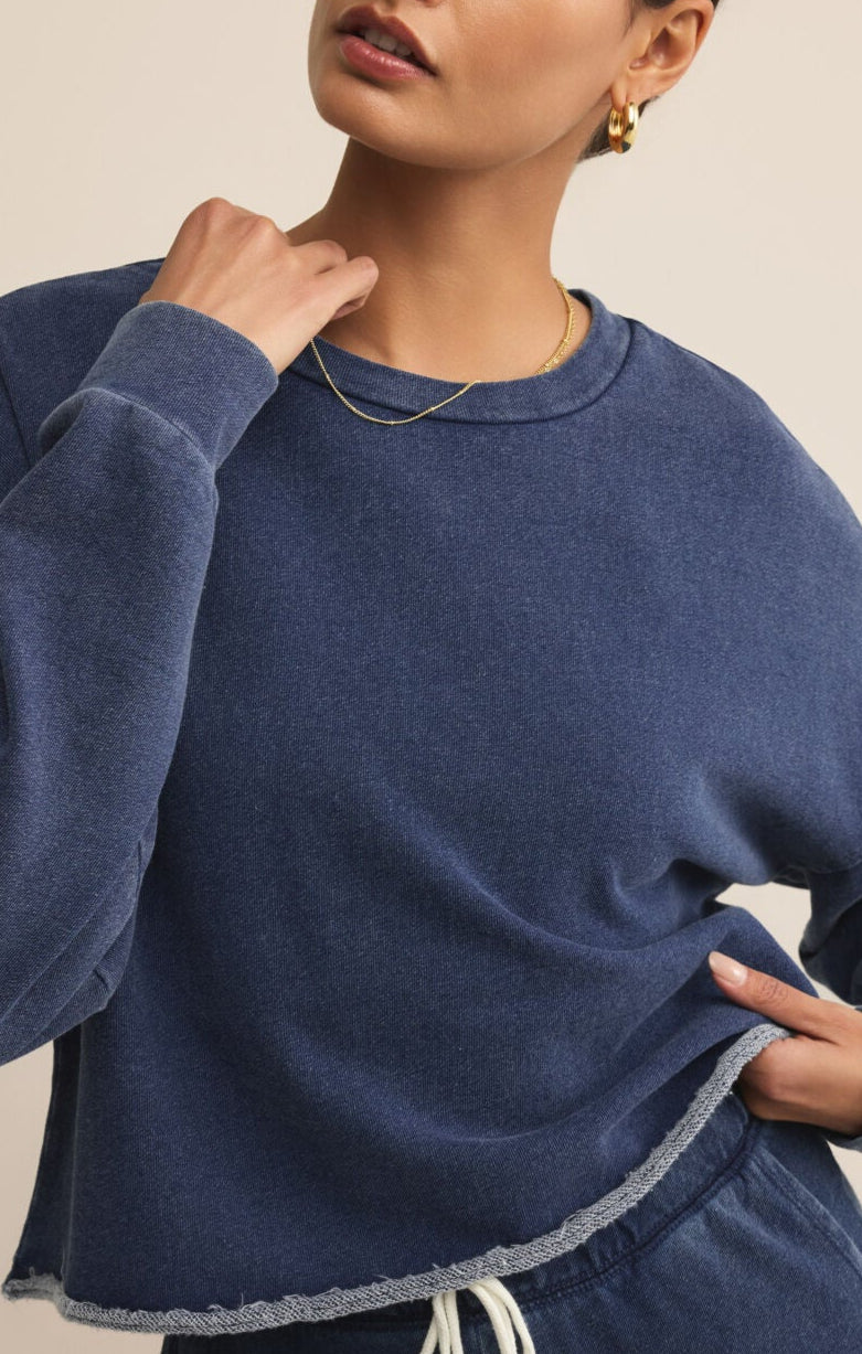 Circuit Knit Denim Sweatshirt-Sweatshirts-Vixen Collection, Day Spa and Women's Boutique Located in Seattle, Washington