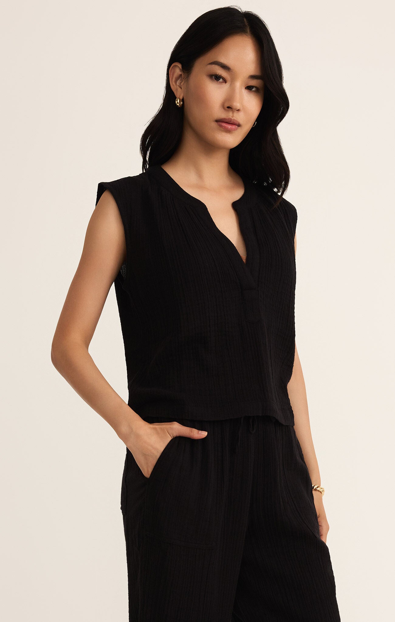 Cliffside V-Neck Airy Top-Tank Tops-Vixen Collection, Day Spa and Women's Boutique Located in Seattle, Washington