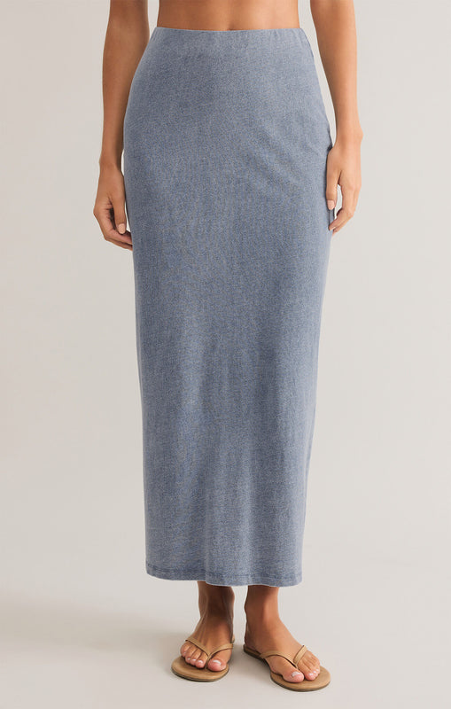 Gail Jersey Denim Midi Skirt-Skirts-Vixen Collection, Day Spa and Women's Boutique Located in Seattle, Washington