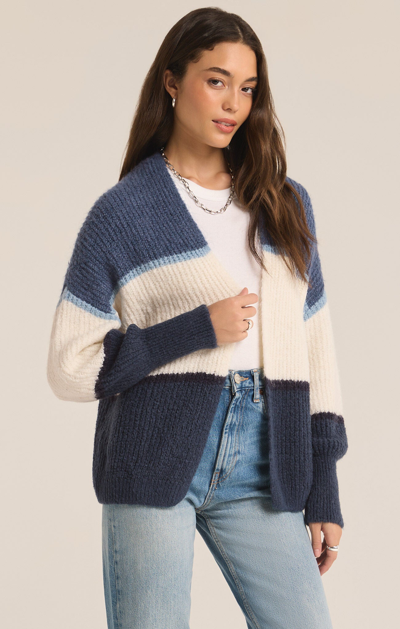 Jones Stripe Cardigan-Cardigans-Vixen Collection, Day Spa and Women's Boutique Located in Seattle, Washington