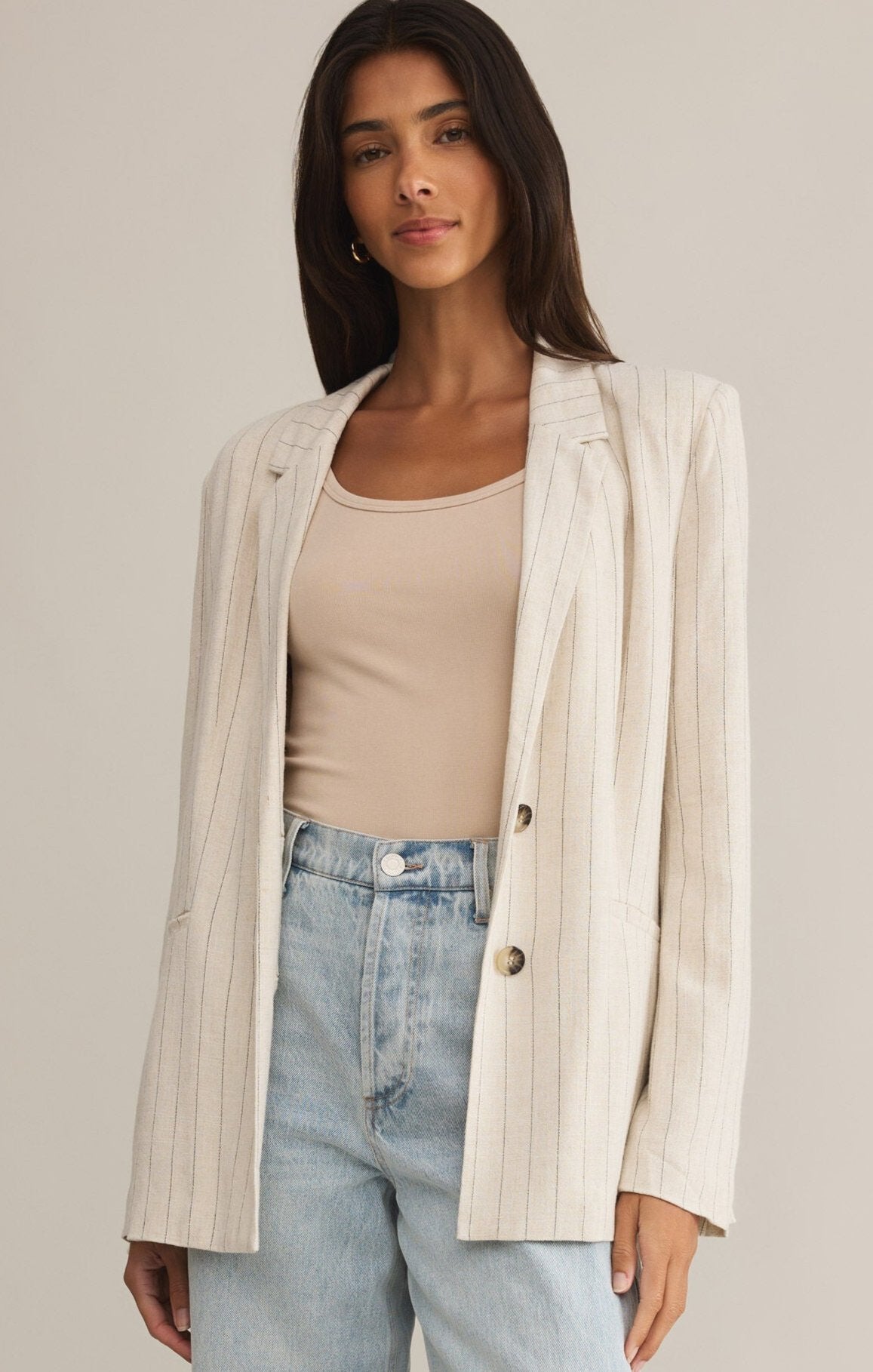 Livingston Pinstripe Blazer-Blazers-Vixen Collection, Day Spa and Women's Boutique Located in Seattle, Washington