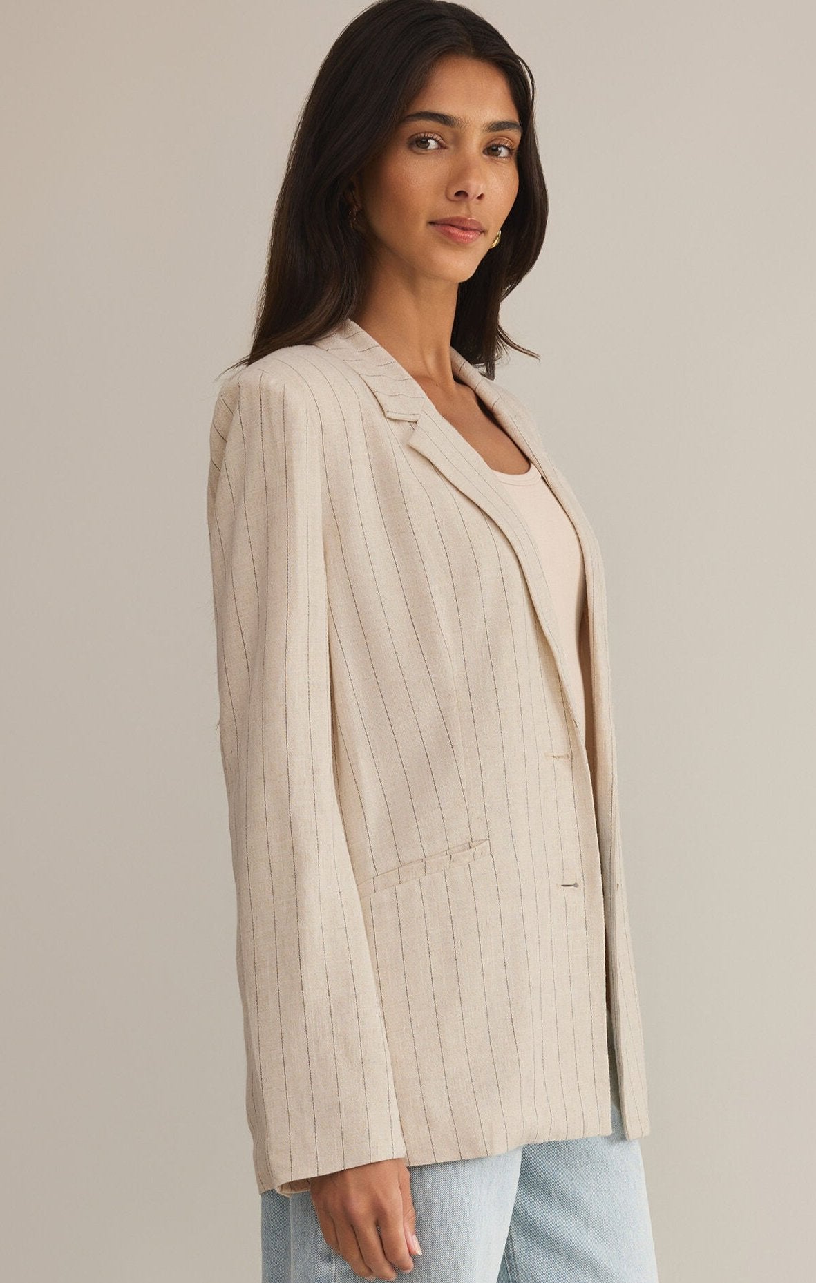 Livingston Pinstripe Blazer-Blazers-Vixen Collection, Day Spa and Women's Boutique Located in Seattle, Washington