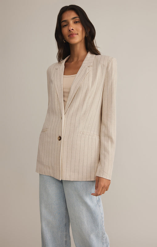 Livingston Pinstripe Blazer-Blazers-Vixen Collection, Day Spa and Women's Boutique Located in Seattle, Washington