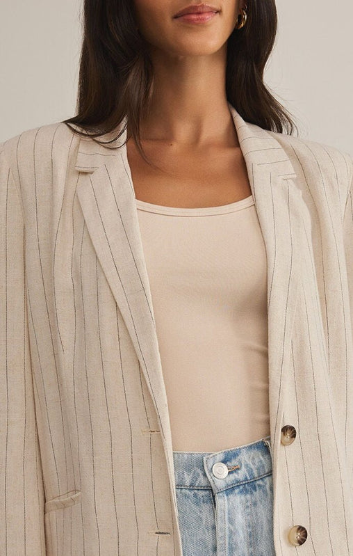 Livingston Pinstripe Blazer-Blazers-Vixen Collection, Day Spa and Women's Boutique Located in Seattle, Washington