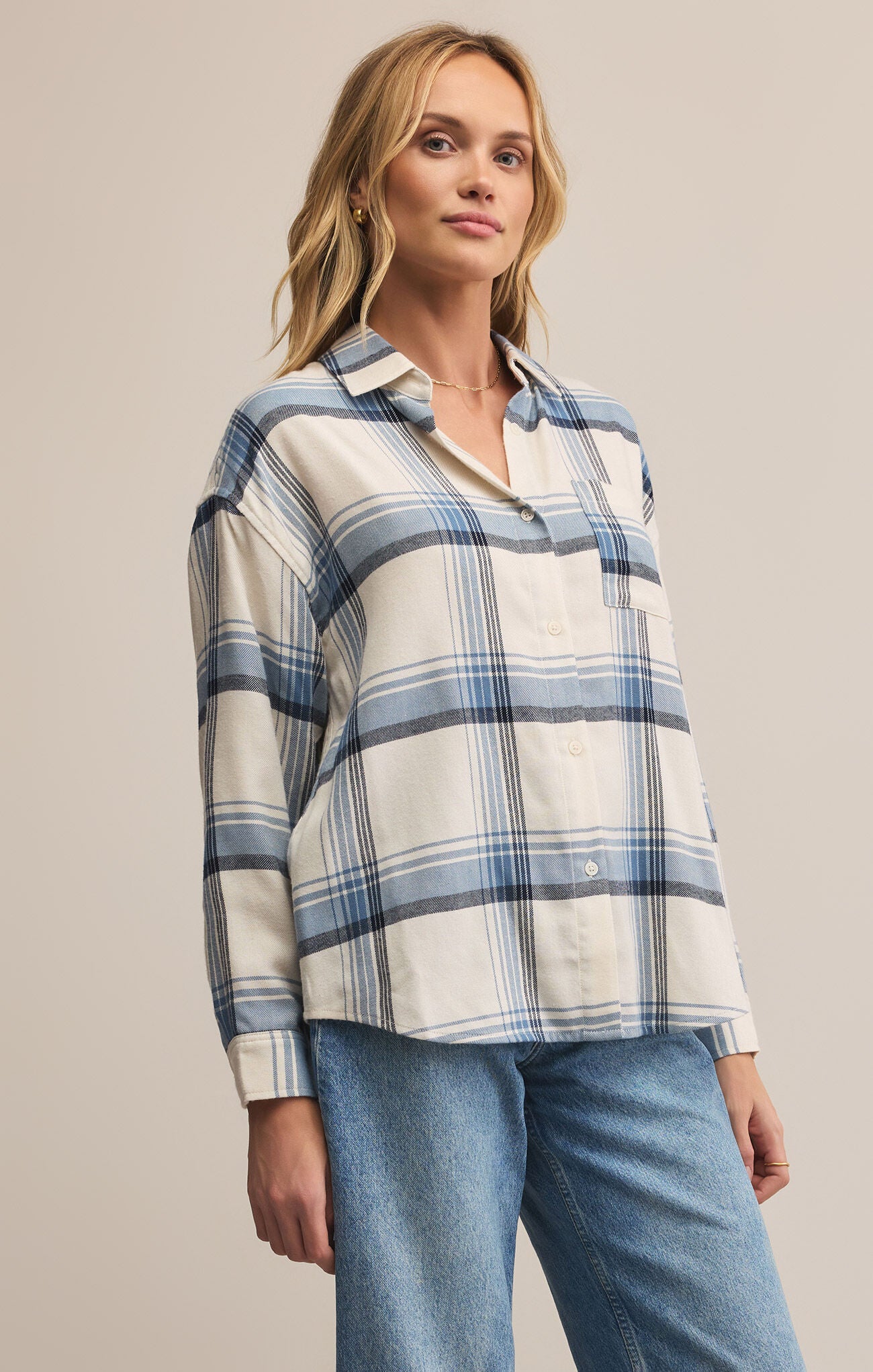River Plaid Button Up-Long Sleeves-Vixen Collection, Day Spa and Women's Boutique Located in Seattle, Washington