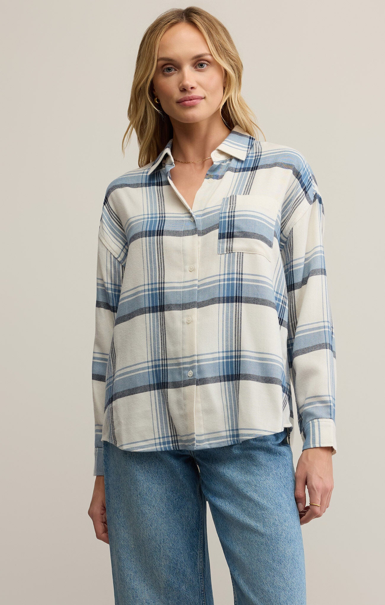 River Plaid Button Up-Long Sleeves-Vixen Collection, Day Spa and Women's Boutique Located in Seattle, Washington