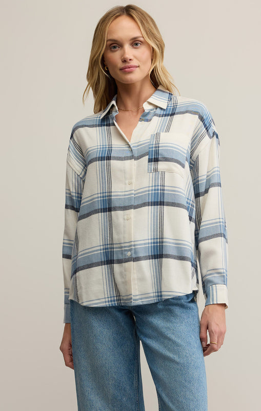 River Plaid Button Up-Long Sleeves-Vixen Collection, Day Spa and Women's Boutique Located in Seattle, Washington