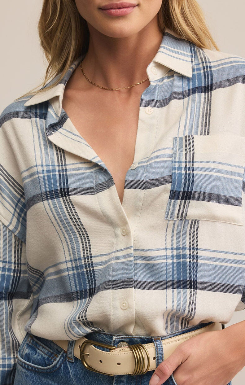 River Plaid Button Up-Long Sleeves-Vixen Collection, Day Spa and Women's Boutique Located in Seattle, Washington