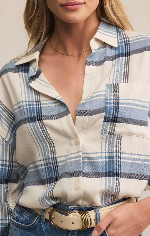 River Plaid Button Up-Long Sleeves-Vixen Collection, Day Spa and Women's Boutique Located in Seattle, Washington