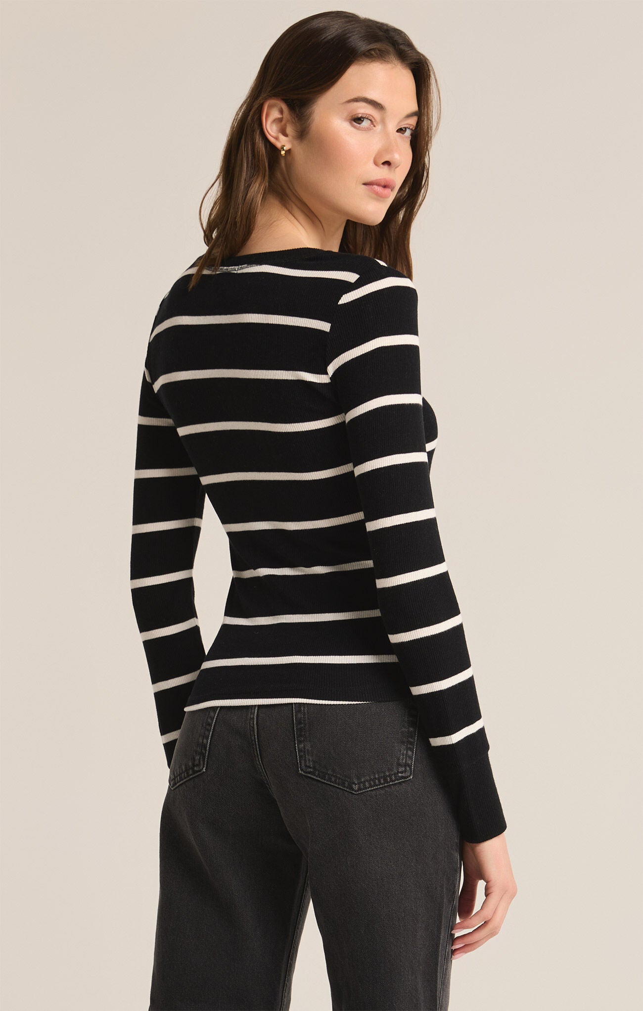 Scarlett Rib Stripe Henley-Long Sleeves-Vixen Collection, Day Spa and Women's Boutique Located in Seattle, Washington