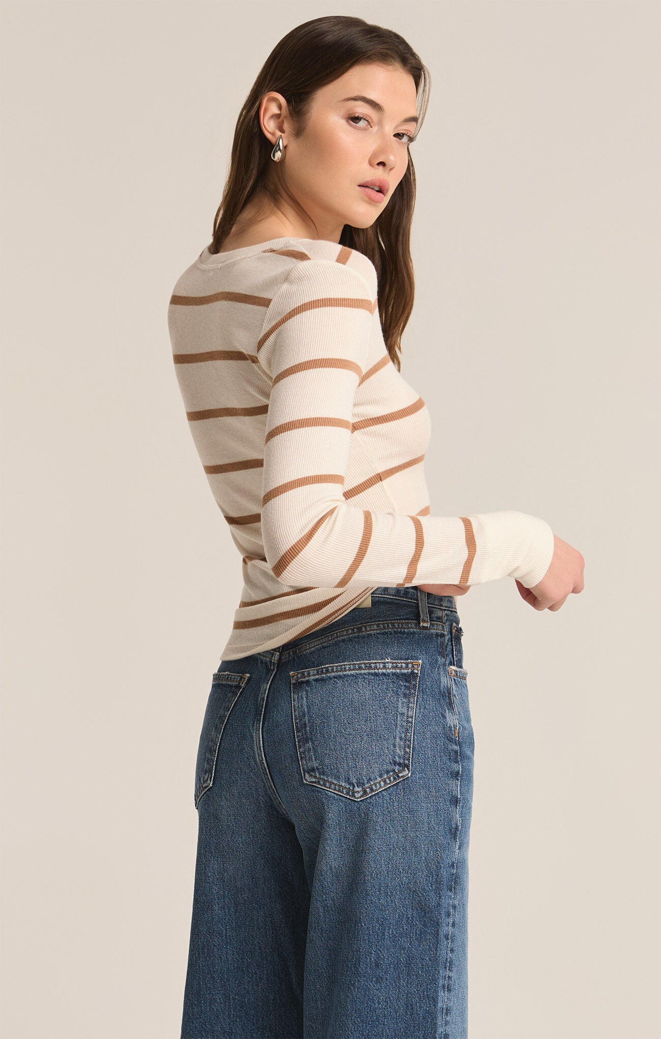 Scarlett Rib Stripe Henley-Long Sleeves-Vixen Collection, Day Spa and Women's Boutique Located in Seattle, Washington