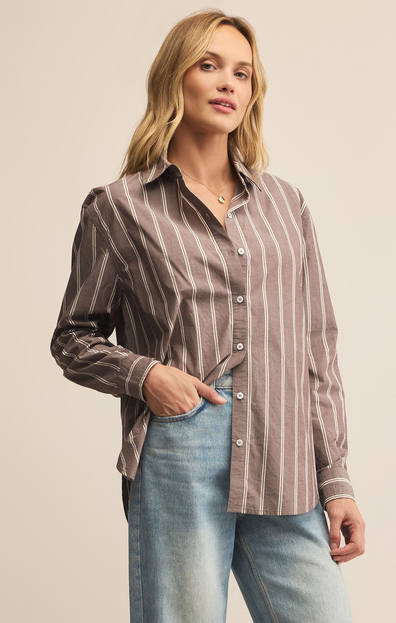Seaport Striped Poplin Shirt-Long Sleeves-Vixen Collection, Day Spa and Women's Boutique Located in Seattle, Washington