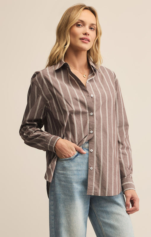 Seaport Striped Poplin Shirt-Long Sleeves-Vixen Collection, Day Spa and Women's Boutique Located in Seattle, Washington