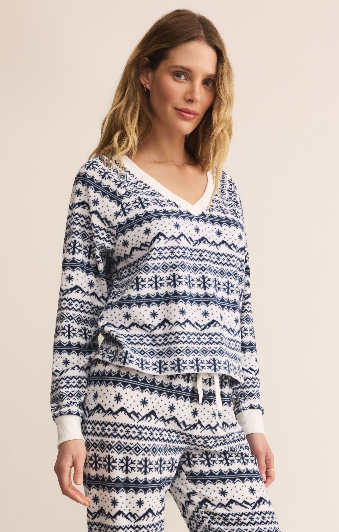 Slopes Fair Isle Long Sleeve Top-Loungewear Tops-Vixen Collection, Day Spa and Women's Boutique Located in Seattle, Washington