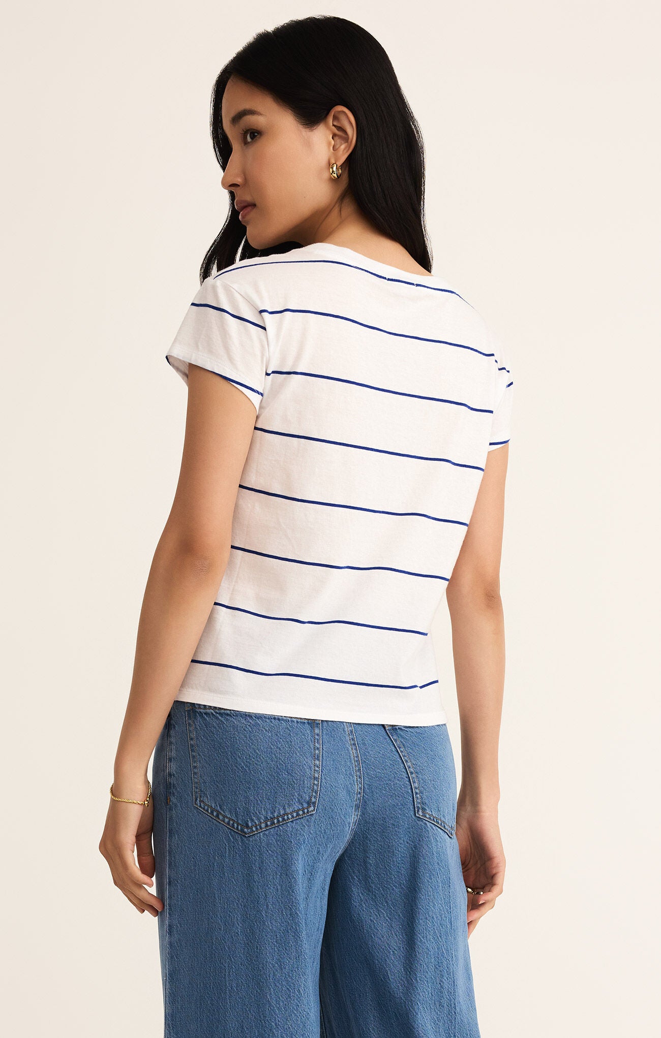 Striped Modern V-Neck Tee-Short Sleeves-Vixen Collection, Day Spa and Women's Boutique Located in Seattle, Washington