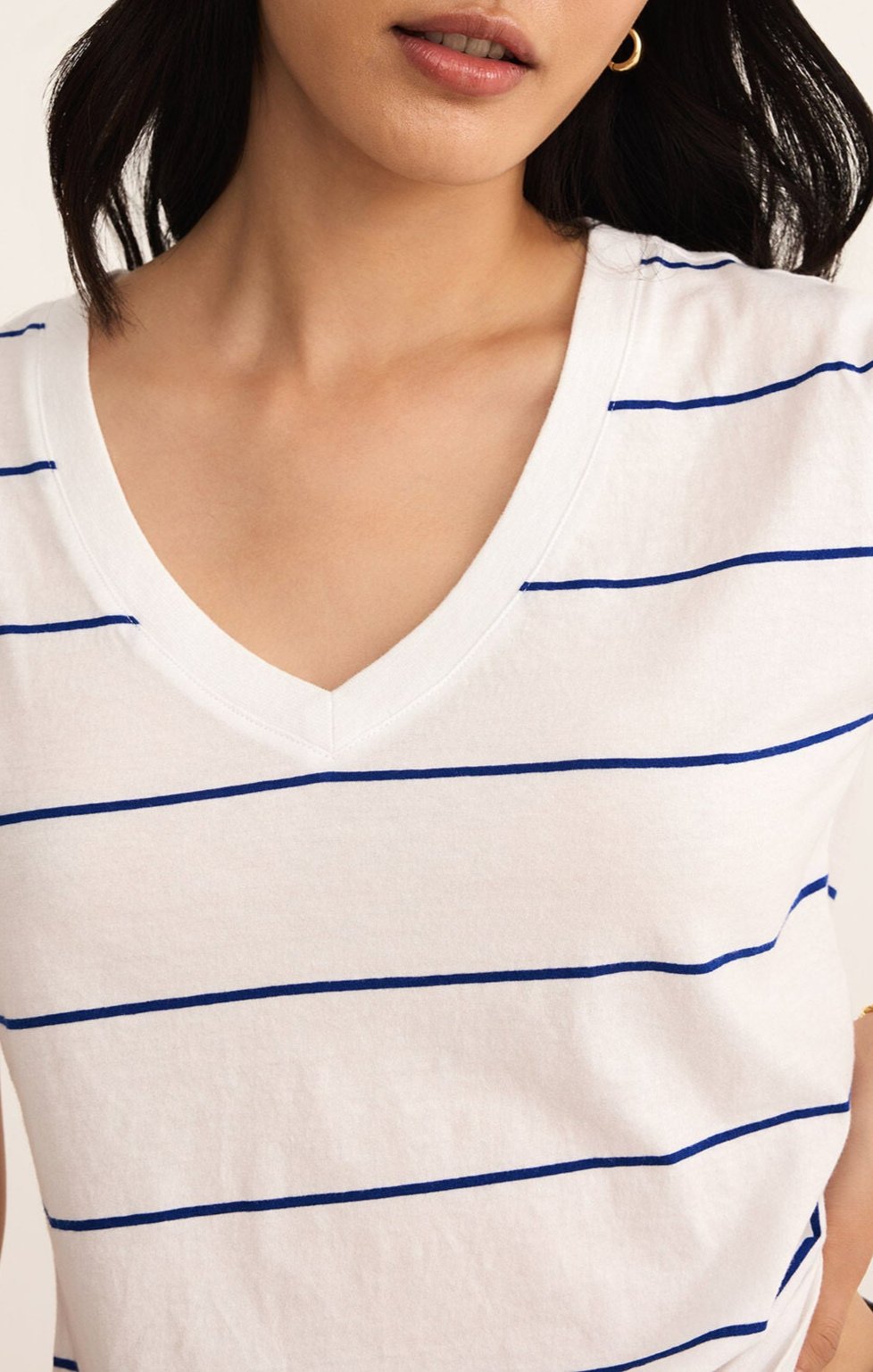 Striped Modern V-Neck Tee-Short Sleeves-Vixen Collection, Day Spa and Women's Boutique Located in Seattle, Washington