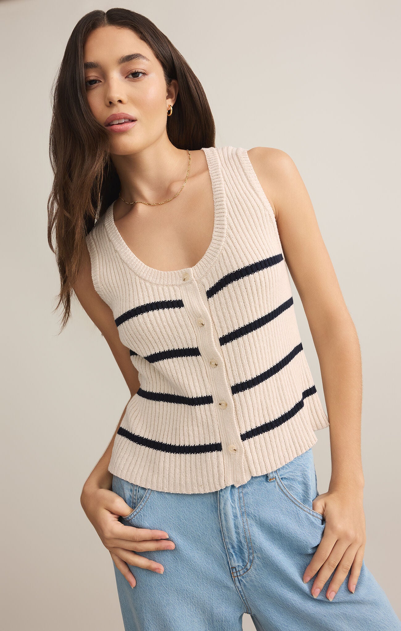 Sycamore Stripe Sweater Vest-Sweaters-Vixen Collection, Day Spa and Women's Boutique Located in Seattle, Washington
