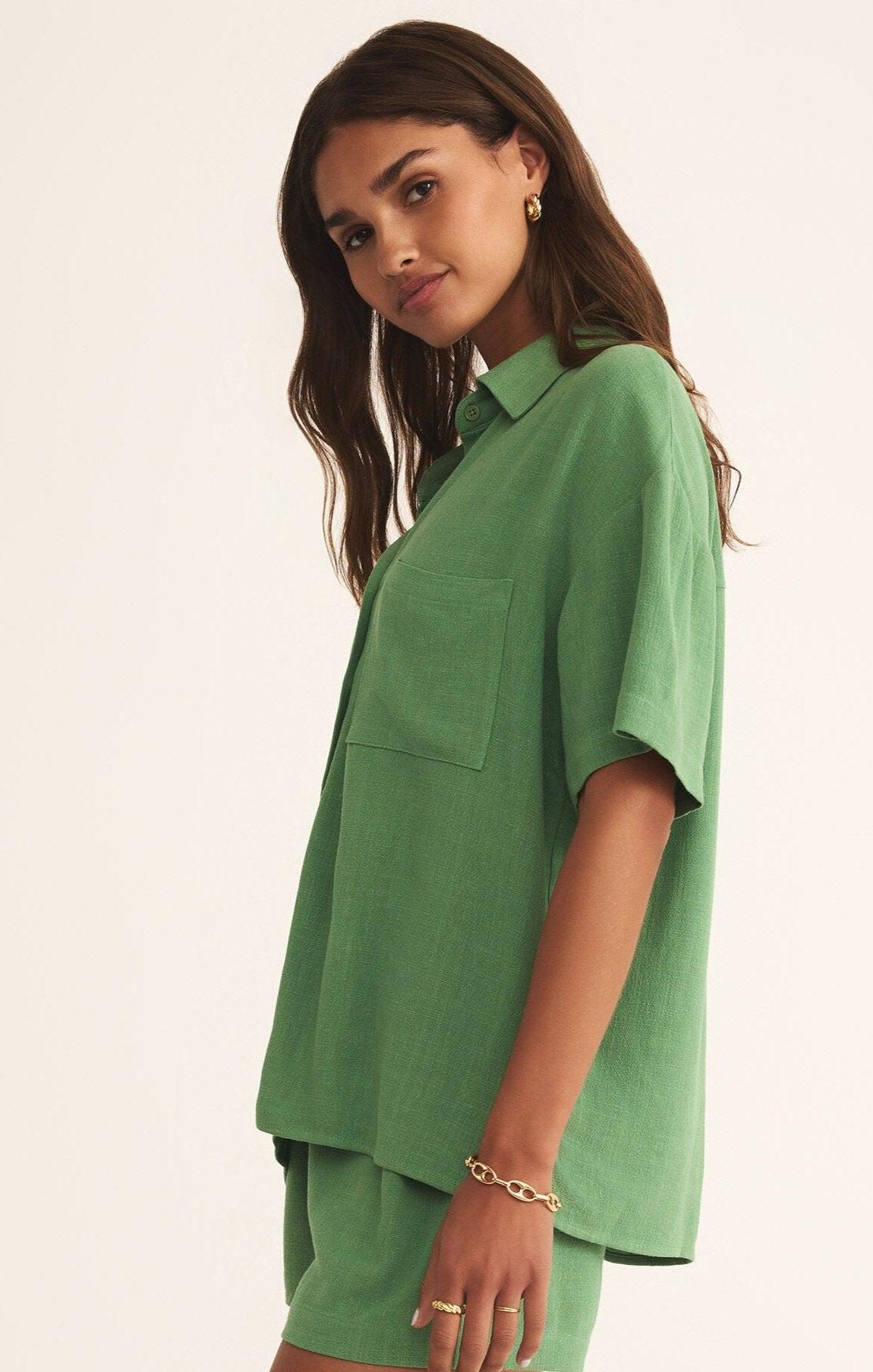 Tinsley Button Up Shirt-Short Sleeves-Vixen Collection, Day Spa and Women's Boutique Located in Seattle, Washington