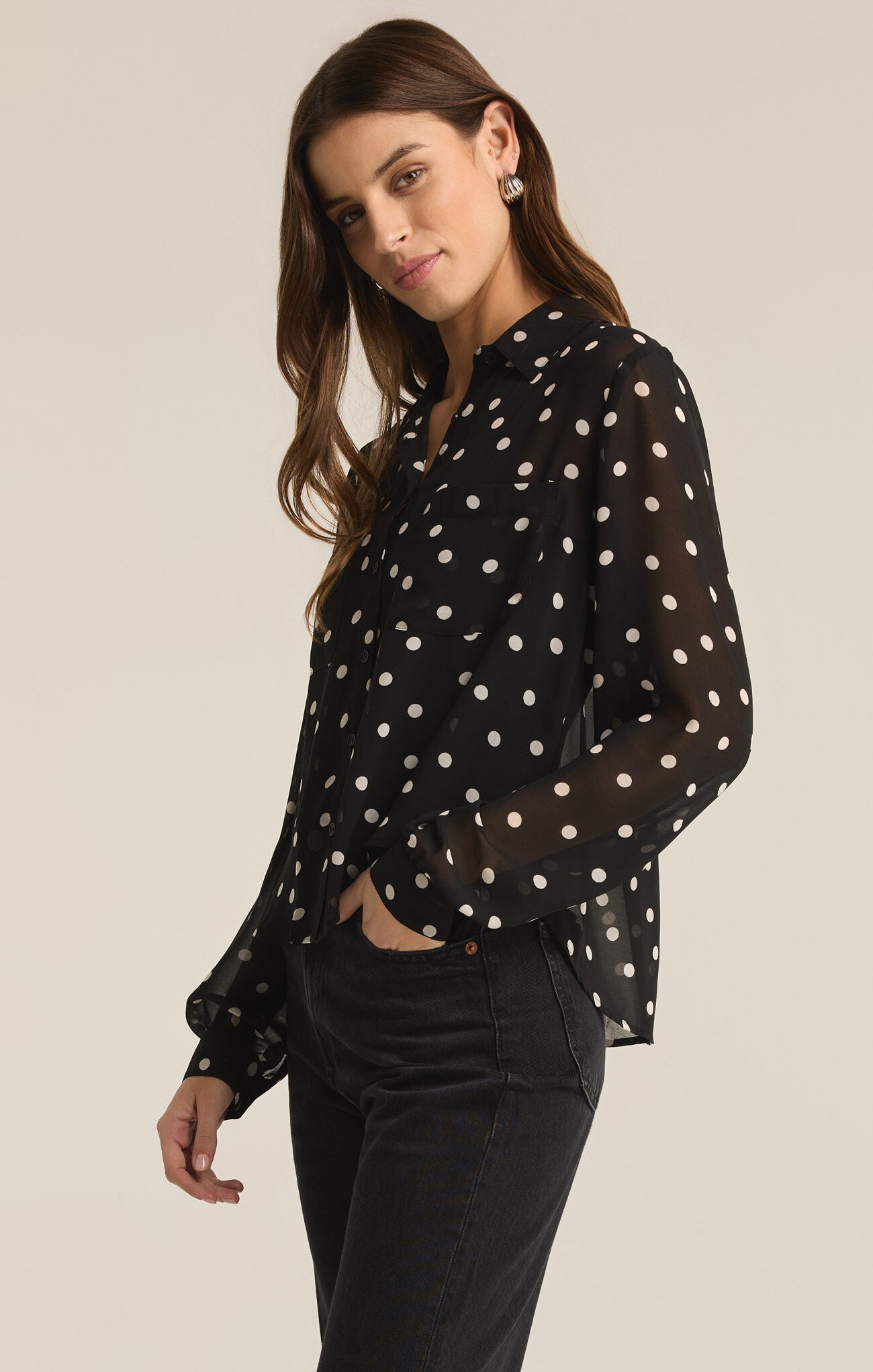 Vivienne Polka Dot Top-Long Sleeves-Vixen Collection, Day Spa and Women's Boutique Located in Seattle, Washington