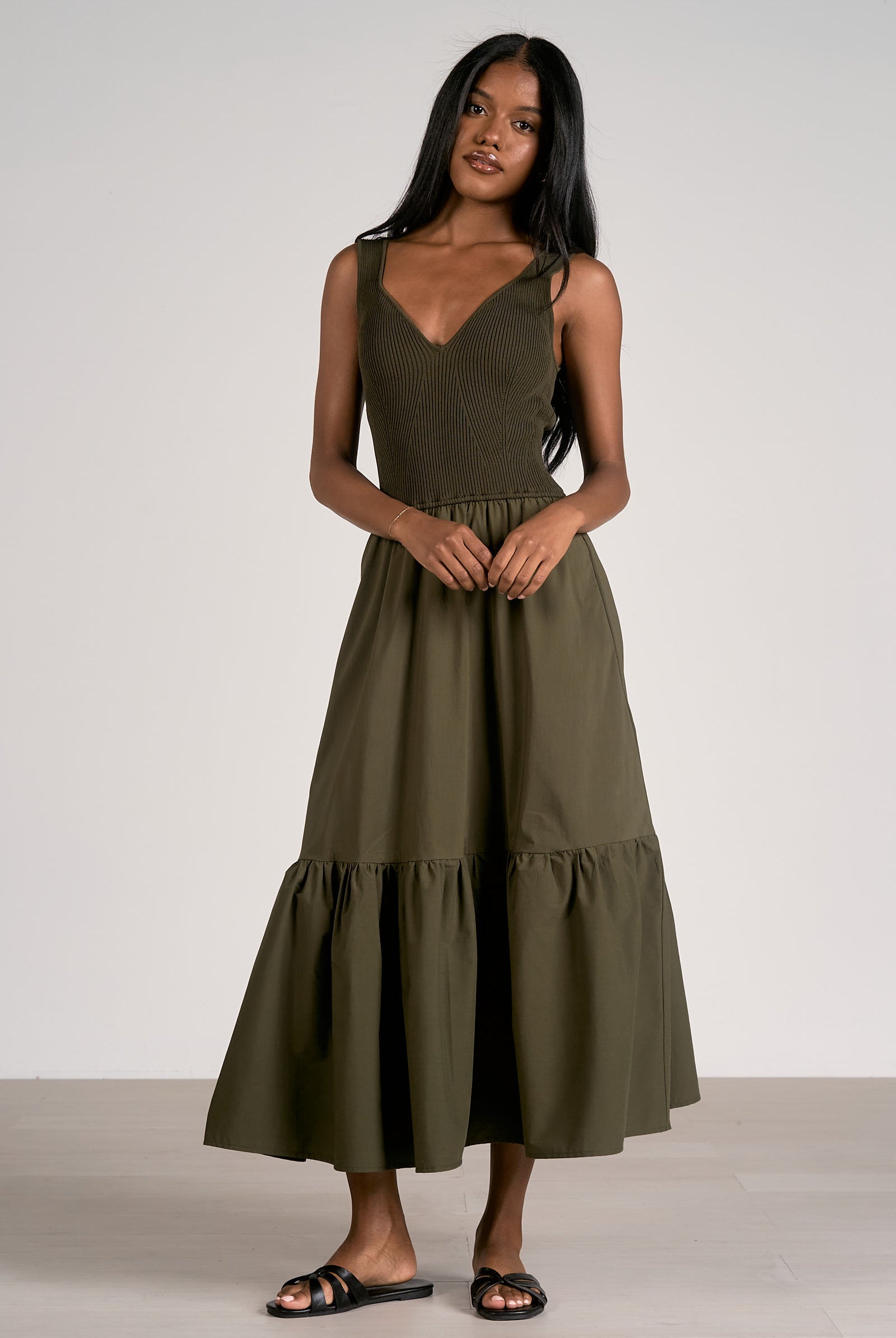 Olive Drift Maxi Tank Dress w/Pockets-Dresses-Vixen Collection, Day Spa and Women's Boutique Located in Seattle, Washington