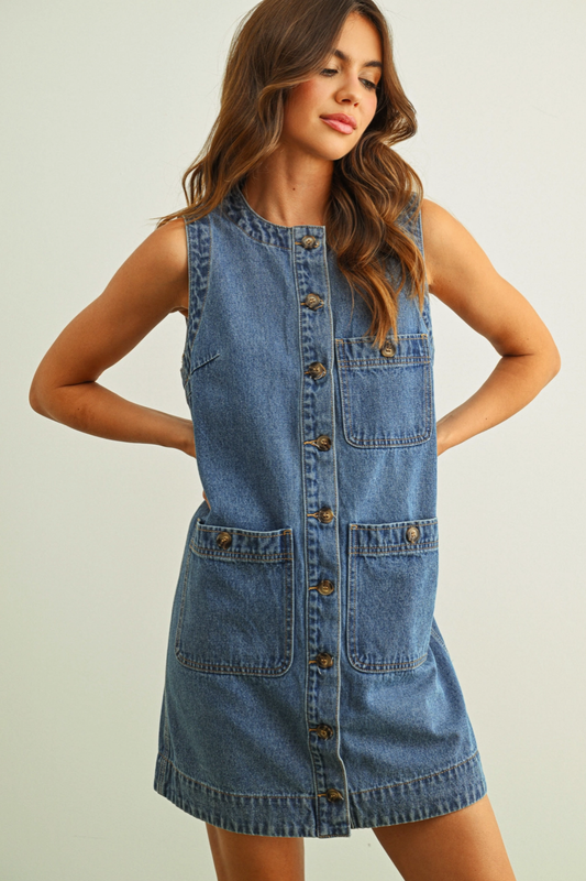 West Side Denim Mini Dress-Dresses-Vixen Collection, Day Spa and Women's Boutique Located in Seattle, Washington