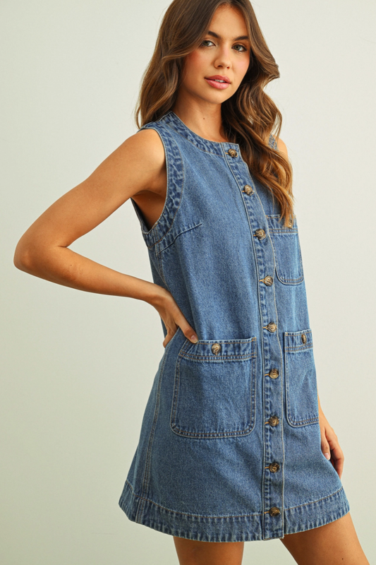 West Side Denim Mini Dress-Dresses-Vixen Collection, Day Spa and Women's Boutique Located in Seattle, Washington