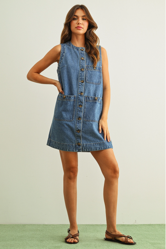 West Side Denim Mini Dress-Dresses-Vixen Collection, Day Spa and Women's Boutique Located in Seattle, Washington
