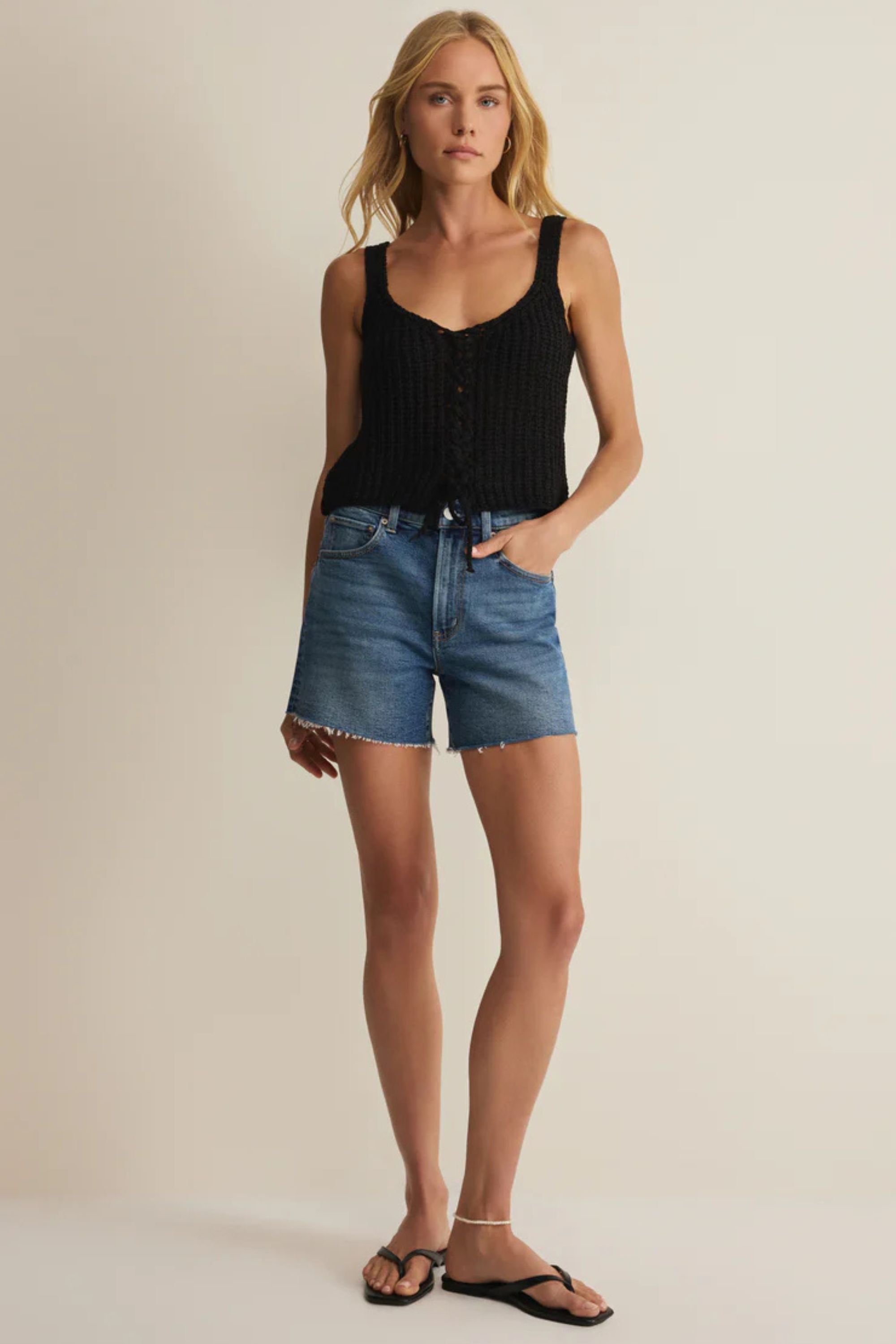 Tate Lace Up Sweater Top-Tank Tops-Vixen Collection, Day Spa and Women's Boutique Located in Seattle, Washington