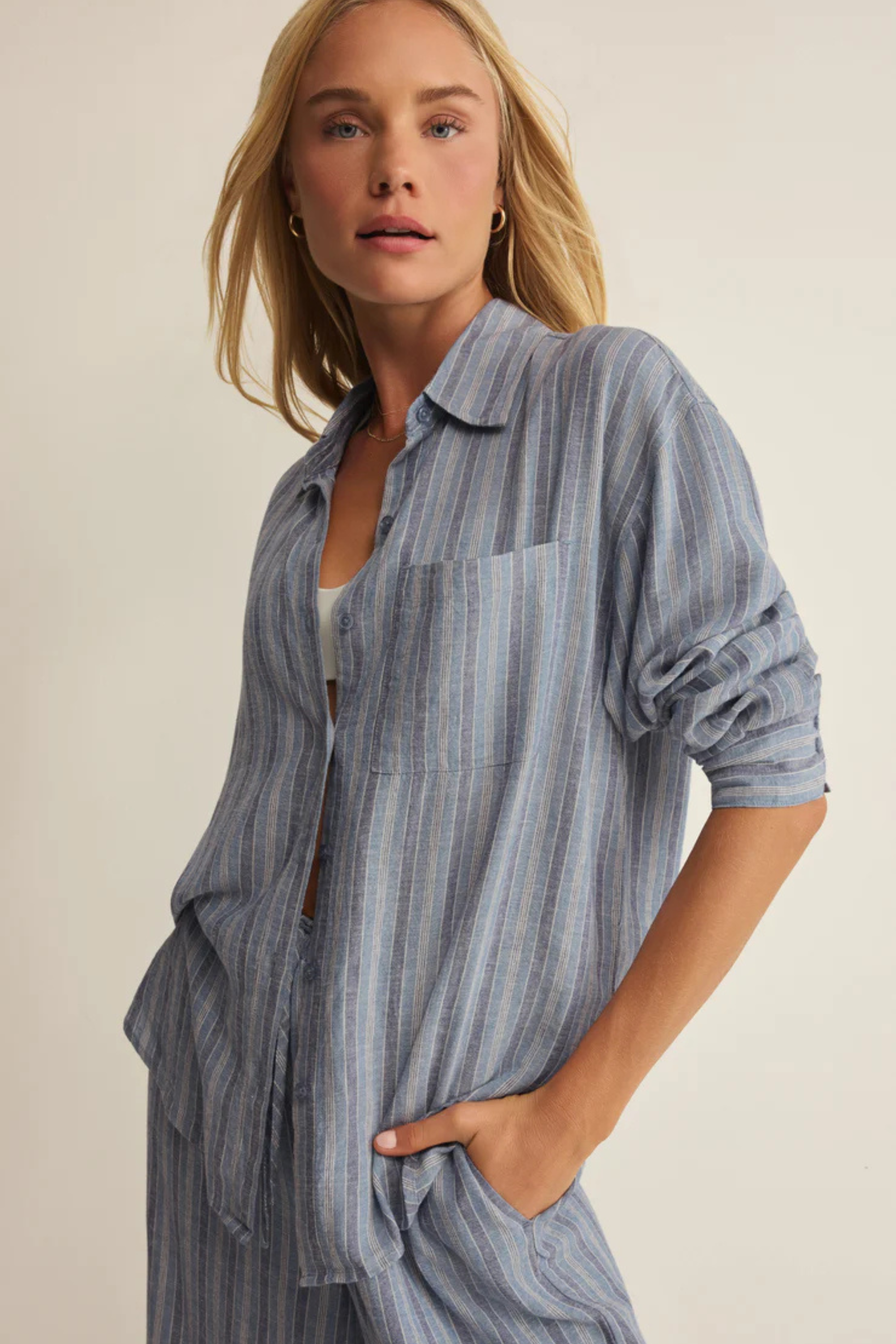 The Perfect Striped Button Up-Tops-Vixen Collection, Day Spa and Women's Boutique Located in Seattle, Washington