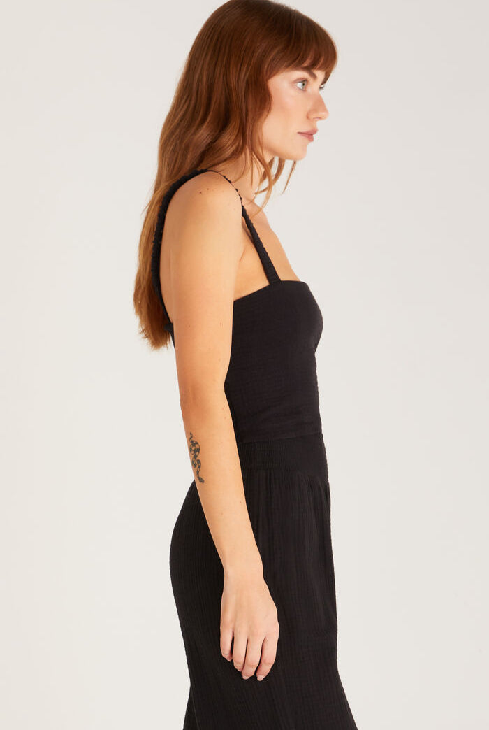 Cambria Gauze Top, Black-Tank Tops-Vixen Collection, Day Spa and Women's Boutique Located in Seattle, Washington