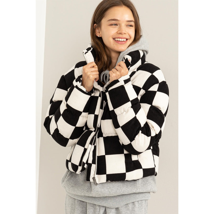 Checkers Corduroy Puffer Jacket-Outerwear-Vixen Collection, Day Spa and Women's Boutique Located in Seattle, Washington