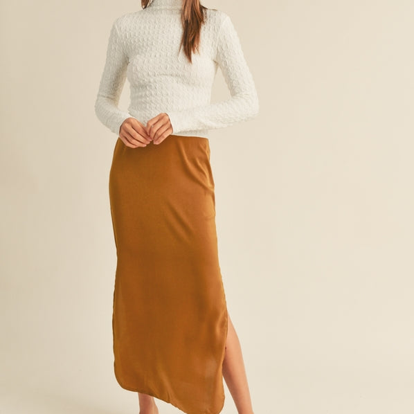 Bronzed Beauty Satin Slit Skirt-Skirts-Vixen Collection, Day Spa and Women's Boutique Located in Seattle, Washington