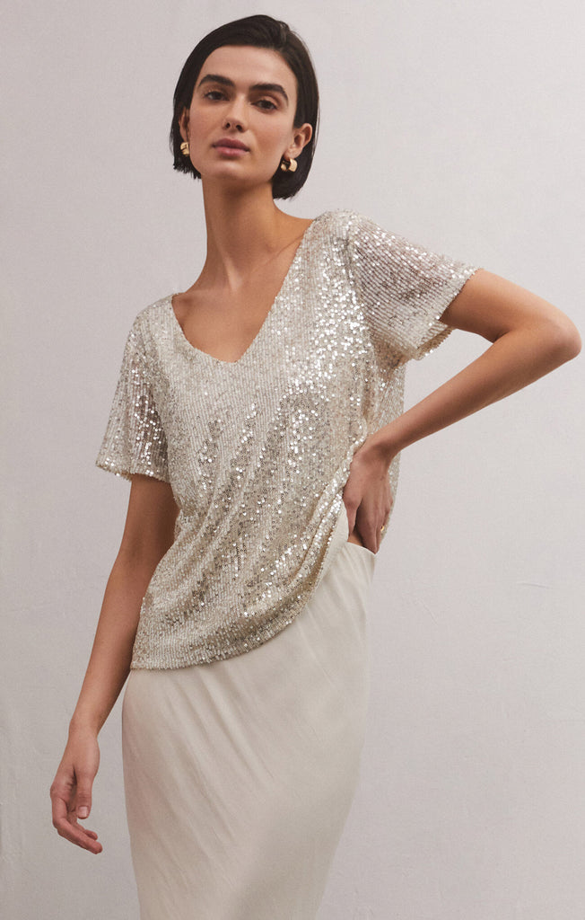 Marbella Sequin Top-Short Sleeves-Vixen Collection, Day Spa and Women's Boutique Located in Seattle, Washington