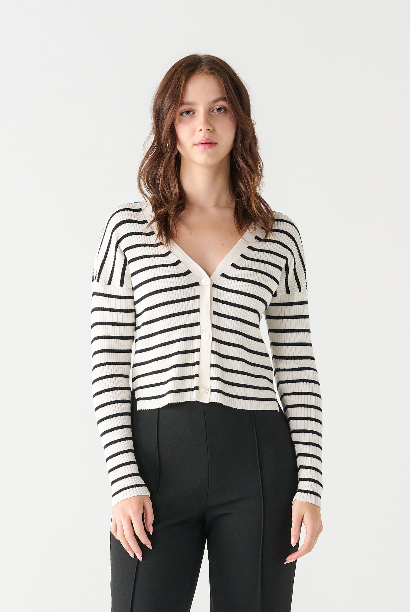 Yvette Ribbed Stripe Cardigan-Cardigans-Vixen Collection, Day Spa and Women's Boutique Located in Seattle, Washington