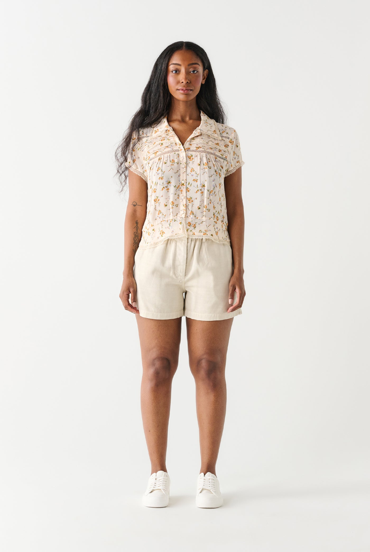 Golden Bloom Crochet Insert Blouse-Short Sleeves-Vixen Collection, Day Spa and Women's Boutique Located in Seattle, Washington