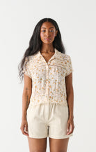 Golden Bloom Crochet Insert Blouse-Short Sleeves-Vixen Collection, Day Spa and Women's Boutique Located in Seattle, Washington