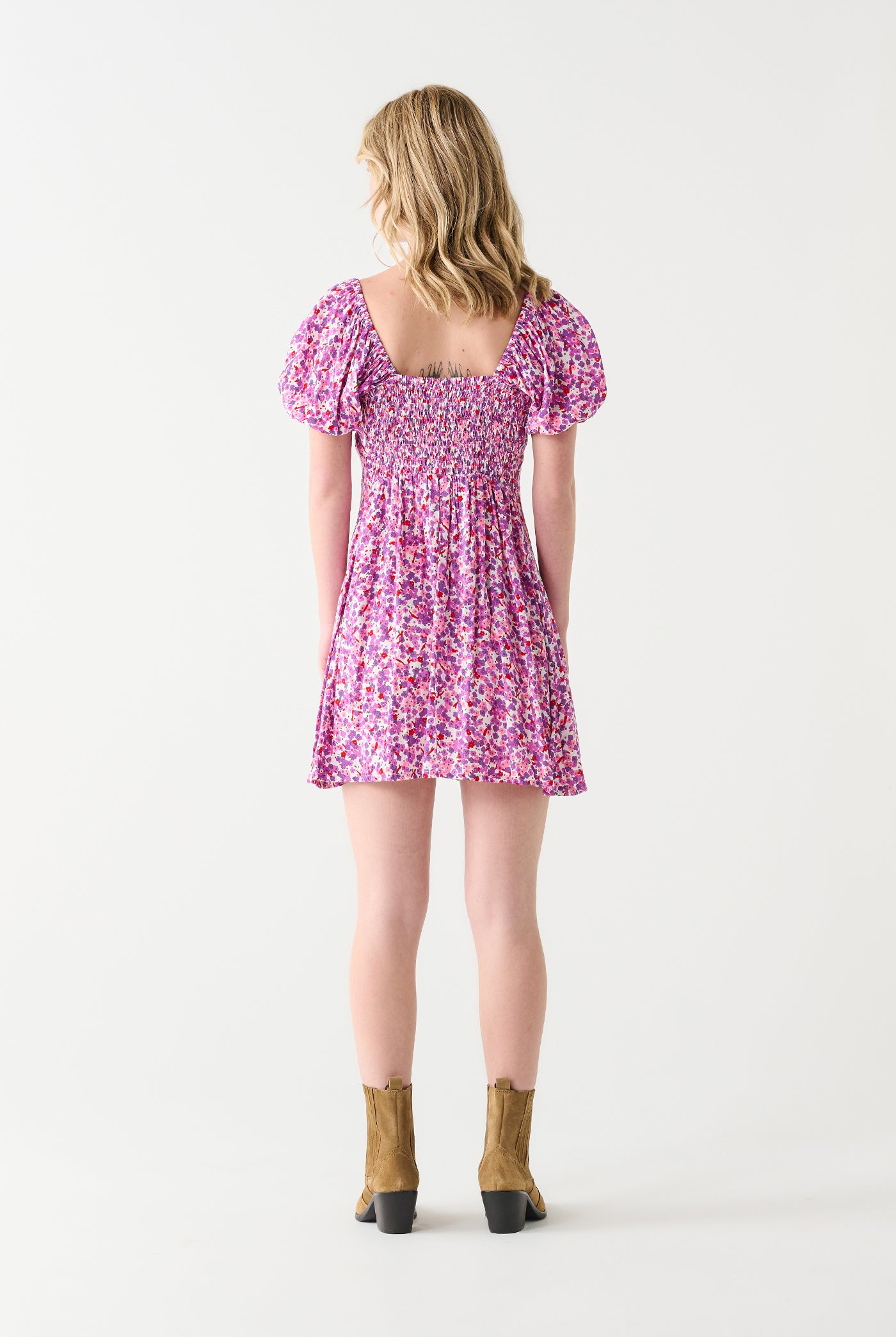 Violet Bloom Puff Sleeve Mini Dress-Dresses-Vixen Collection, Day Spa and Women's Boutique Located in Seattle, Washington