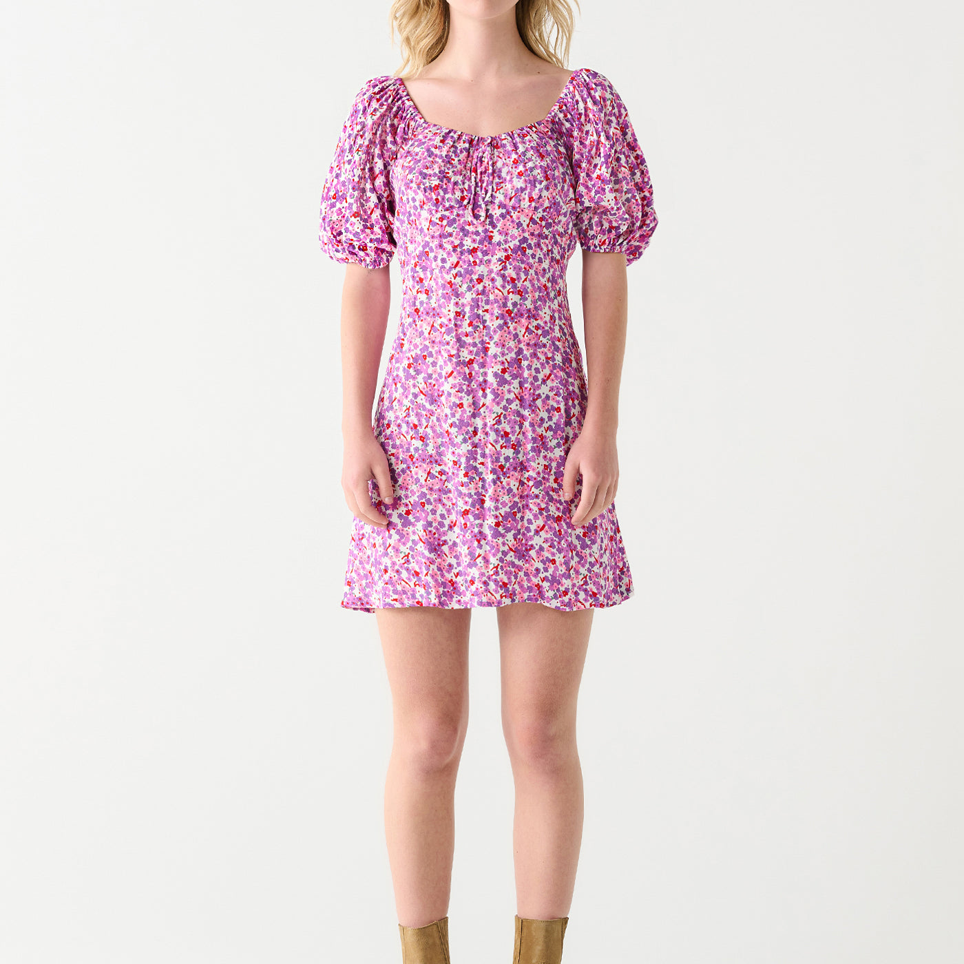 Violet Bloom Puff Sleeve Mini Dress-Dresses-Vixen Collection, Day Spa and Women's Boutique Located in Seattle, Washington