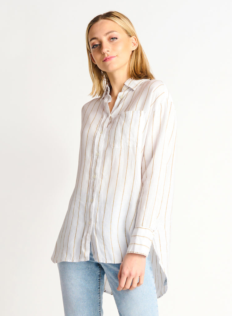 Vertical Lines Oversized Linen Shirt-Long Sleeves-Vixen Collection, Day Spa and Women's Boutique Located in Seattle, Washington