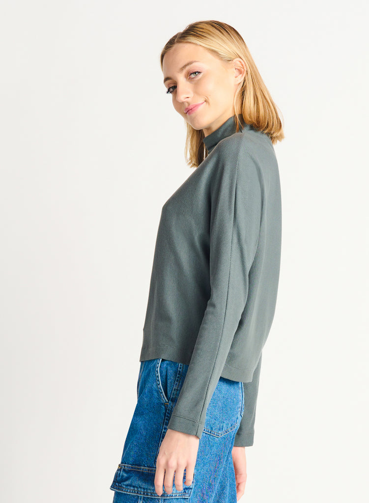 Rickey Mockneck Top, Slate-Long Sleeves-Vixen Collection, Day Spa and Women's Boutique Located in Seattle, Washington