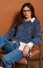 Indigo Crochet Sweater-Sweaters-Vixen Collection, Day Spa and Women's Boutique Located in Seattle, Washington