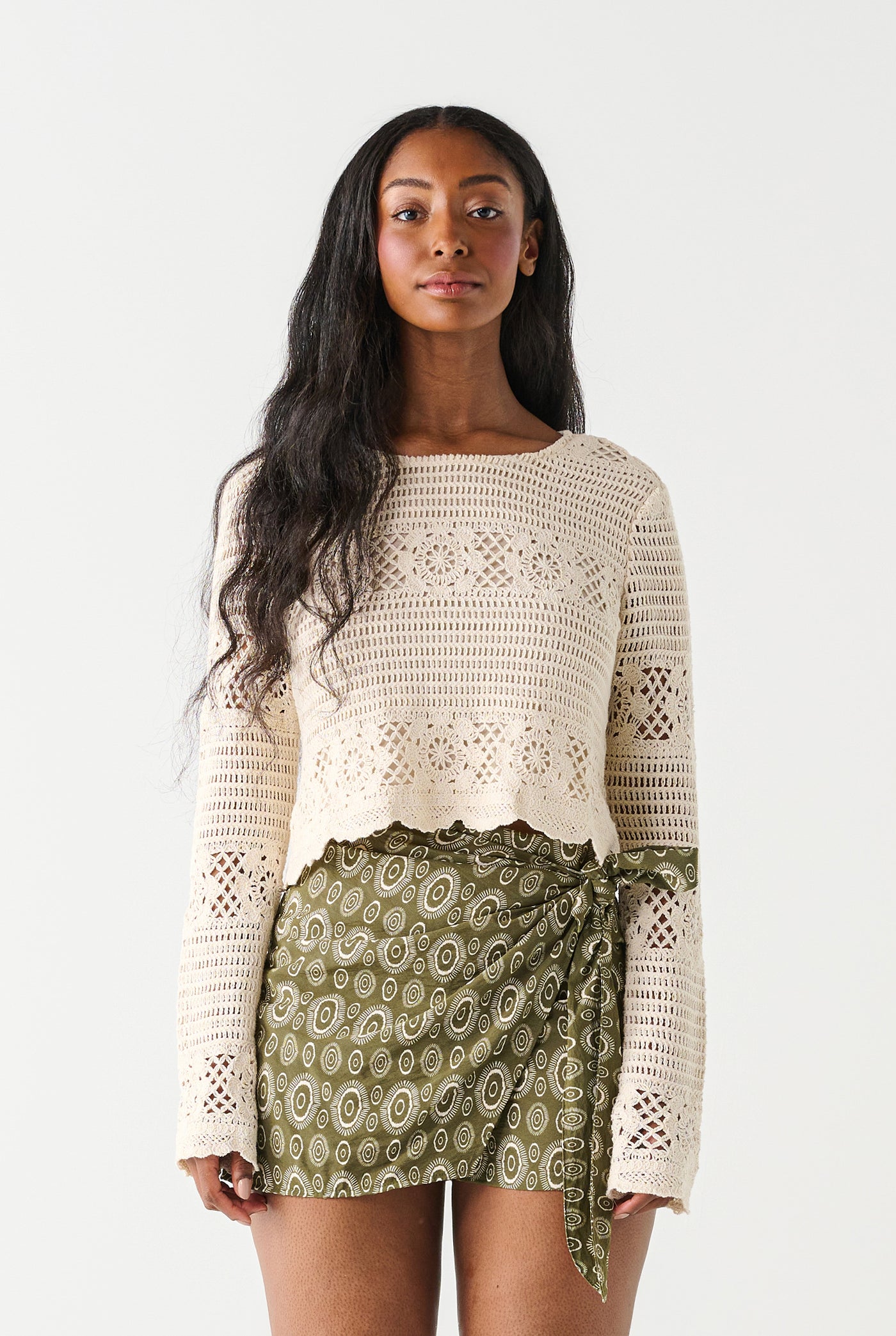 Scallop Crochet Top-Long Sleeves-Vixen Collection, Day Spa and Women's Boutique Located in Seattle, Washington