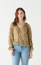 Meadow Ruffled Printed Blouse-Long Sleeves-Vixen Collection, Day Spa and Women's Boutique Located in Seattle, Washington