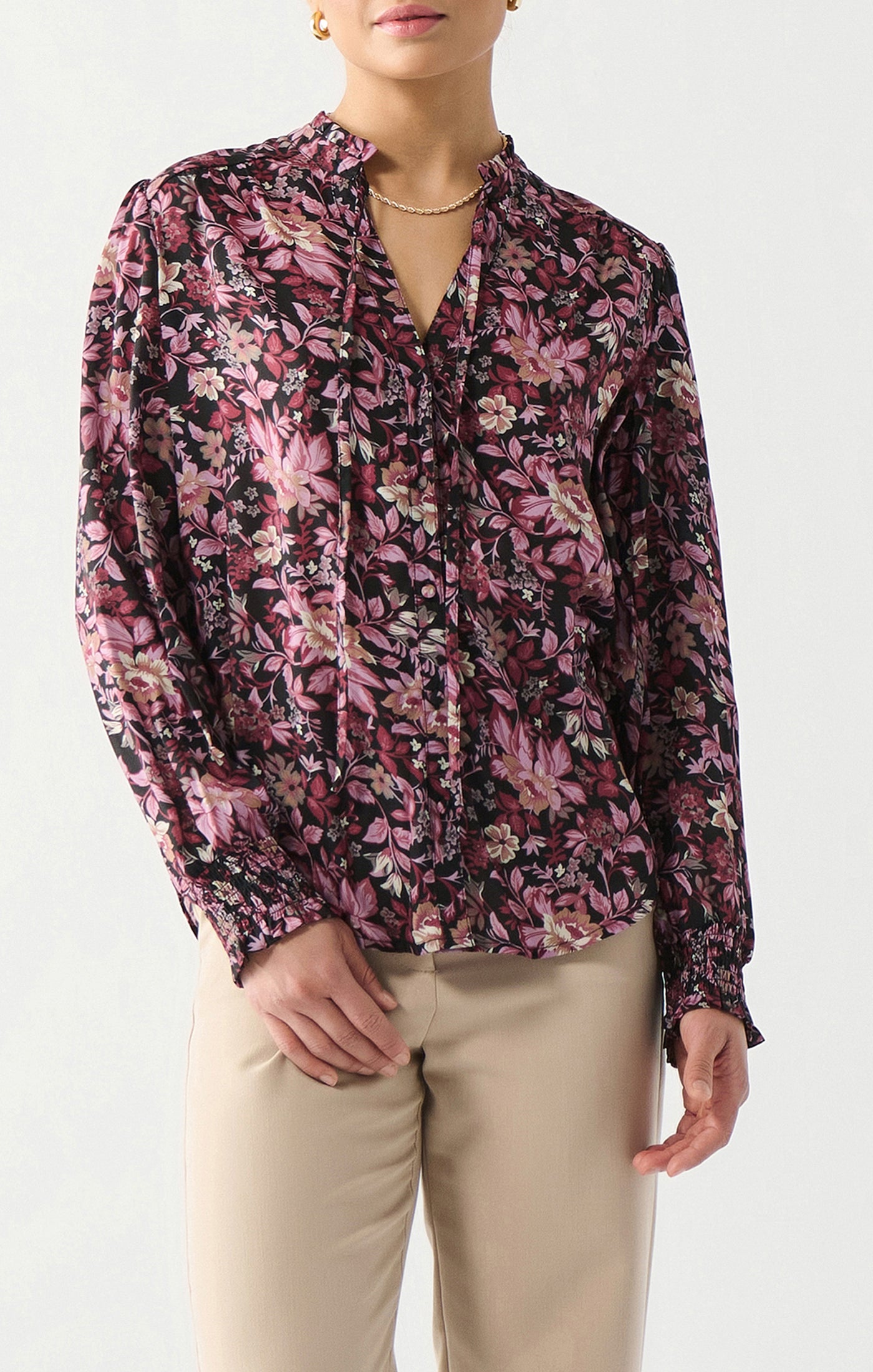 Hyacinth Ruffle Blouse-Long Sleeves-Vixen Collection, Day Spa and Women's Boutique Located in Seattle, Washington